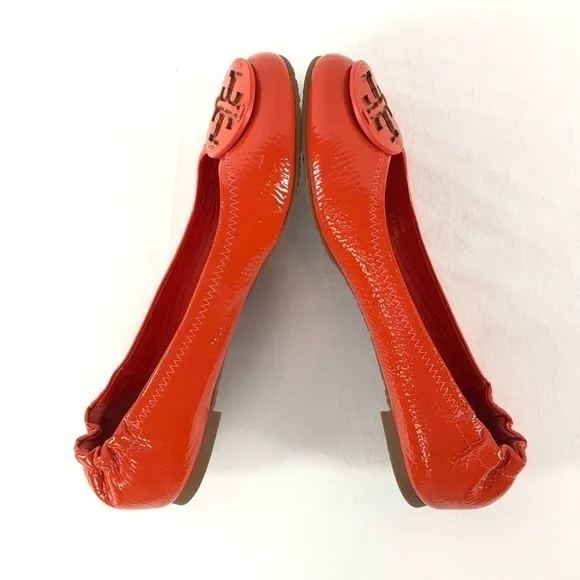 Tory Burch Reva Patent Leather Logo Ballet Flats in Red Size 6.5