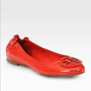Tory Burch Reva Patent Leather Logo Ballet Flats in Red Size 6.5
