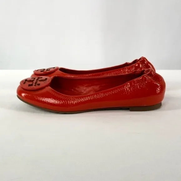 Tory Burch Reva Patent Leather Logo Ballet Flats in Red Size 6.5