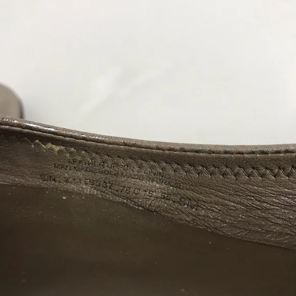 Tory Burch Reva Pewter Snake Silver Emblem Logo Leather Ballet Flats Womens Sz 8