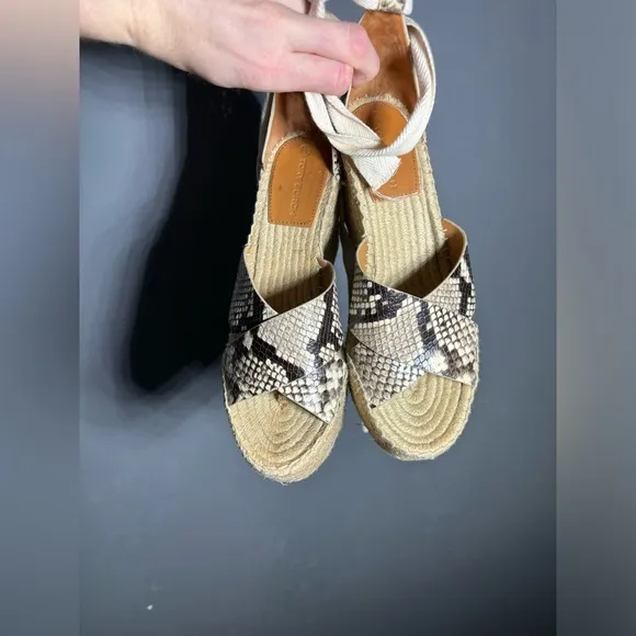 Tory Burch Selby Snake Print Espadrille Wedges Womens Size 8.5
