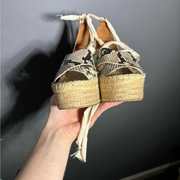 Tory Burch Selby Snake Print Espadrille Wedges Womens Size 8.5