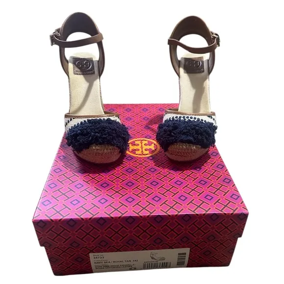 Tory Burch - Shaw Wedge Espadrille | Woven Wedge | Ivory &amp; Navy | Size 6.5