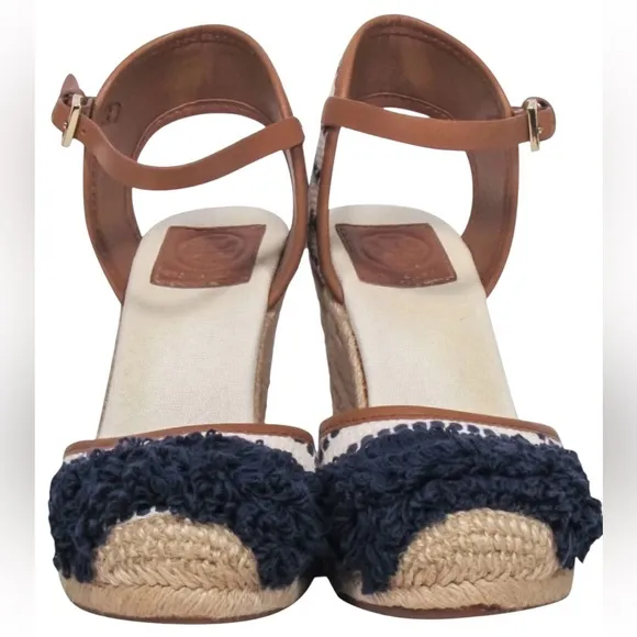 Tory Burch - Shaw Wedge Espadrille | Woven Wedge | Ivory &amp; Navy | Size 6.5