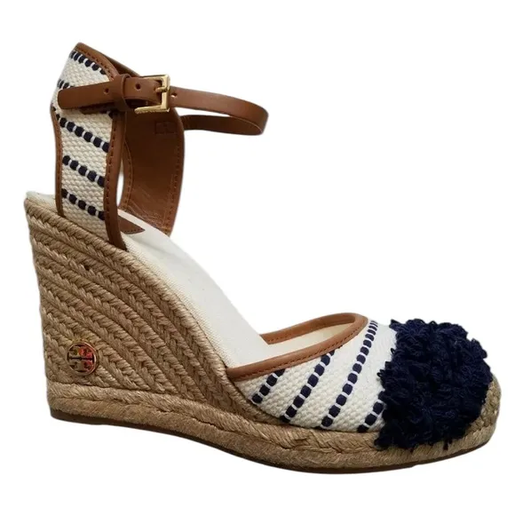 Tory Burch - Shaw Wedge Espadrille | Woven Wedge | Ivory &amp; Navy | Size 6.5
