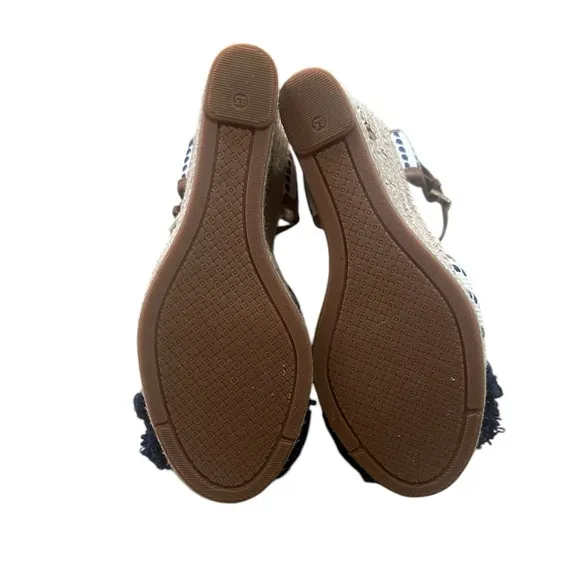 Tory Burch - Shaw Wedge Espadrille | Woven Wedge | Ivory &amp; Navy | Size 6.5