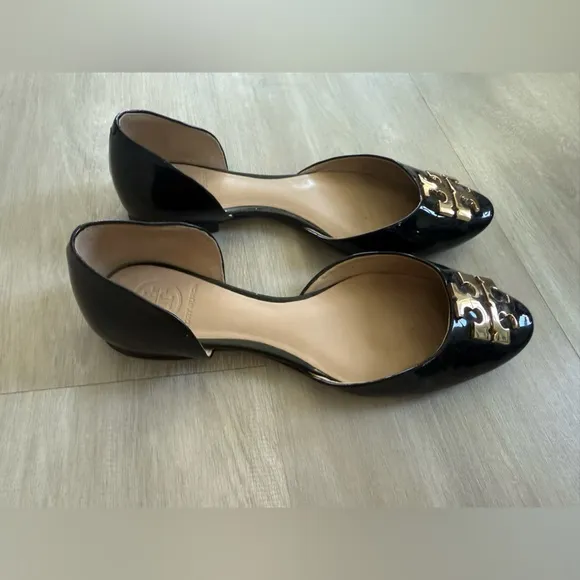 Tory Burch Shiny Leather Black D'orsay Flats Size 6.5