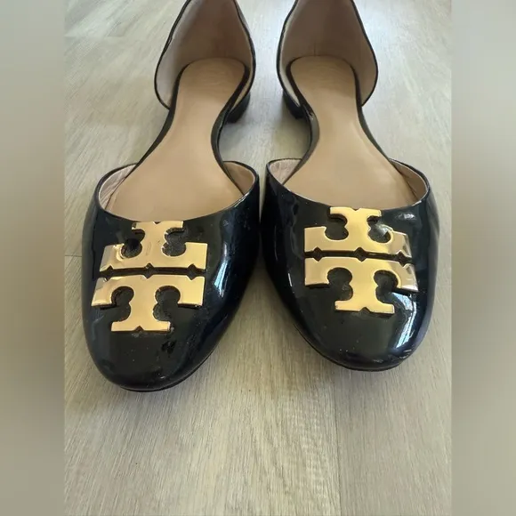 Tory Burch Shiny Leather Black D'orsay Flats Size 6.5