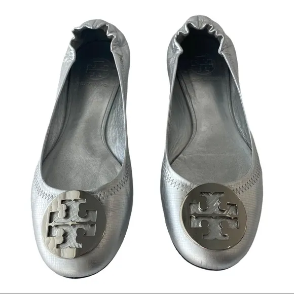 Tory Burch silver Reva Leather  flats size 7.5