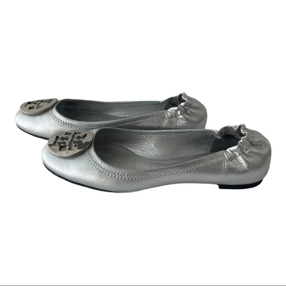 Tory Burch silver Reva Leather  flats size 7.5