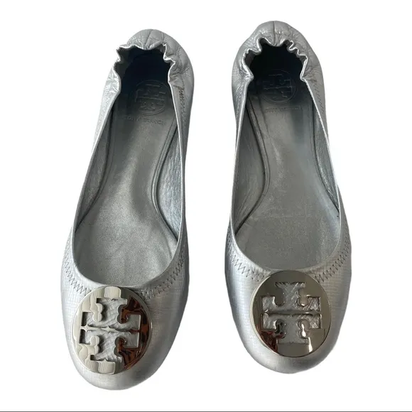 Tory Burch silver Reva Leather  flats size 7.5