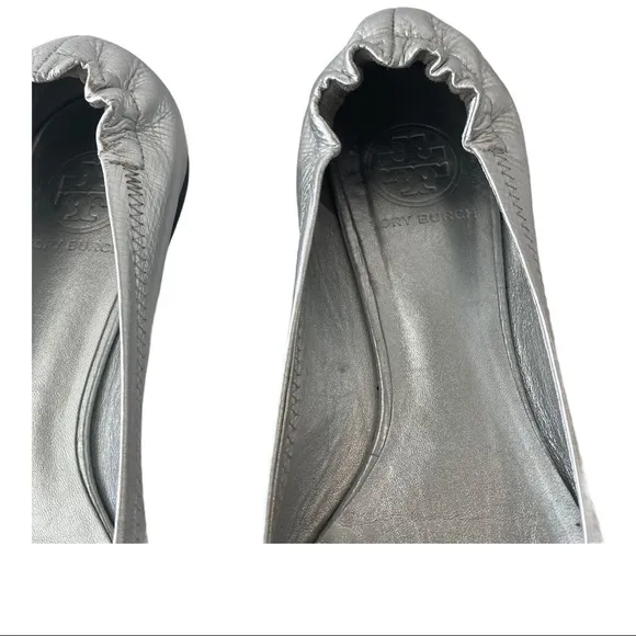 Tory Burch silver Reva Leather  flats size 7.5