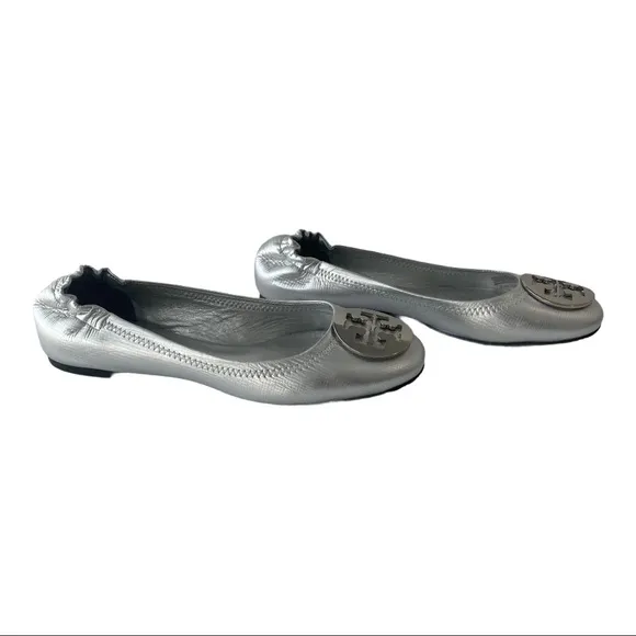 Tory Burch silver Reva Leather  flats size 7.5