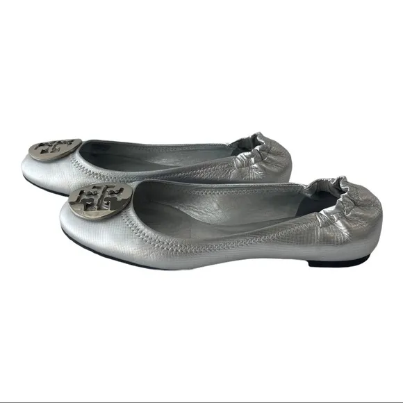 Tory Burch silver Reva Leather  flats size 7.5