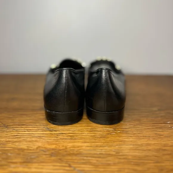 Tory Burch Size 10.5 • 'Gemini Link' Chain Loafer Black Leather Flats.