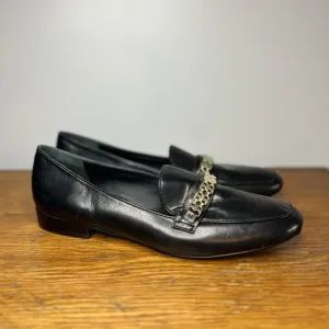 Tory Burch Size 10.5 • 'Gemini Link' Chain Loafer Black Leather Flats.