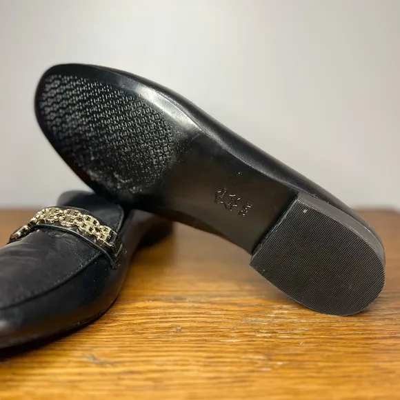 Tory Burch Size 10.5 • 'Gemini Link' Chain Loafer Black Leather Flats.
