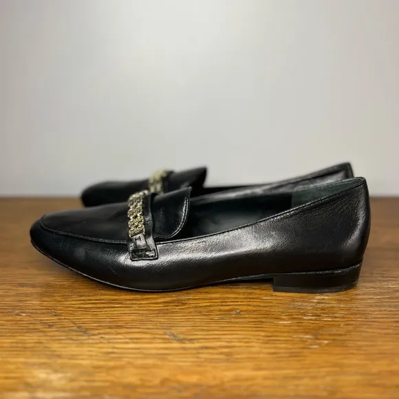 Tory Burch Size 10.5 • 'Gemini Link' Chain Loafer Black Leather Flats.