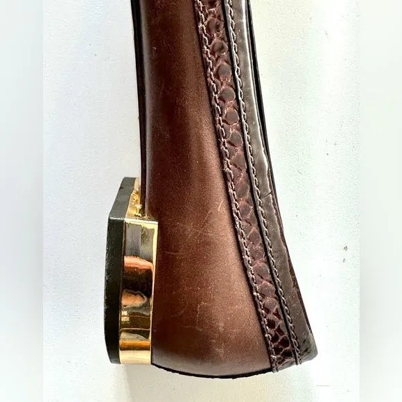 Tory Burch Snakeskin and Leather Flats, Oversized Gold Logo, size 7.5