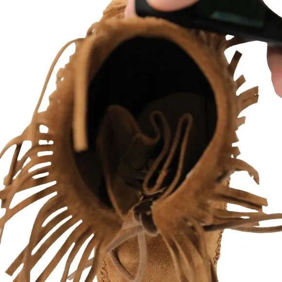 Tory Burch Sonoma Bootie Fringe Suede Brown Women's 5.5 Ankle Moccasins Boots