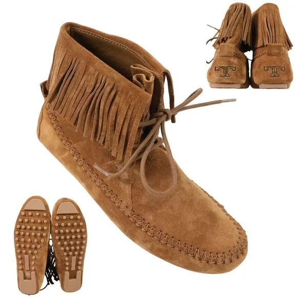 Tory Burch Sonoma Bootie Fringe Suede Brown Women's 5.5 Ankle Moccasins Boots