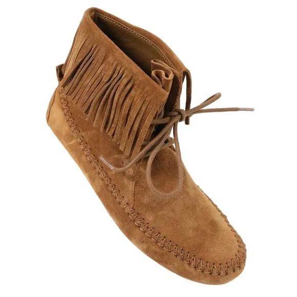 Tory Burch Sonoma Bootie Fringe Suede Brown Women's 5.5 Ankle Moccasins Boots
