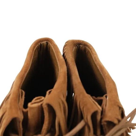 Tory Burch Sonoma Bootie Fringe Suede Brown Women's 5.5 Ankle Moccasins Boots