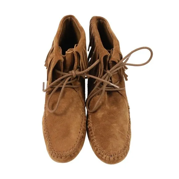 Tory Burch Sonoma Bootie Fringe Suede Brown Women's 5.5 Ankle Moccasins Boots