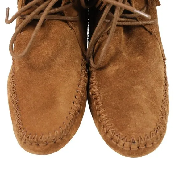 Tory Burch Sonoma Bootie Fringe Suede Brown Women's 5.5 Ankle Moccasins Boots