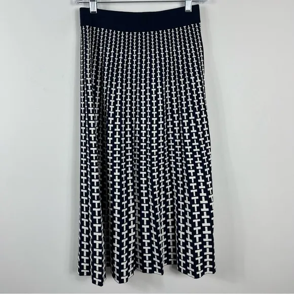 Tory Burch Sport Pleated Jacquard Tech Knit Midi Skirt Size XS NWT Navy