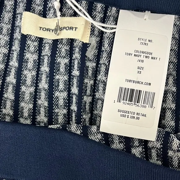 Tory Burch Sport Pleated Jacquard Tech Knit Midi Skirt Size XS NWT Navy