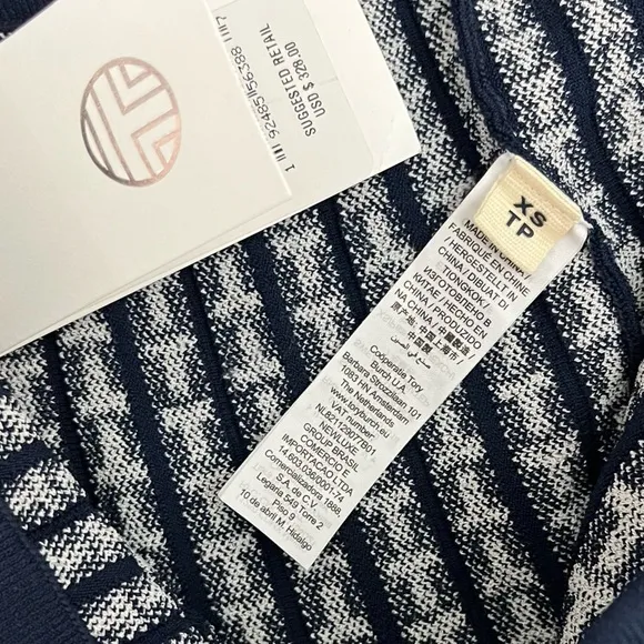 Tory Burch Sport Pleated Jacquard Tech Knit Midi Skirt Size XS NWT Navy
