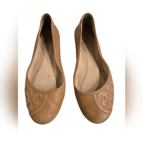 Tory Burch Tan Leather Embossed Ballet Flats 8