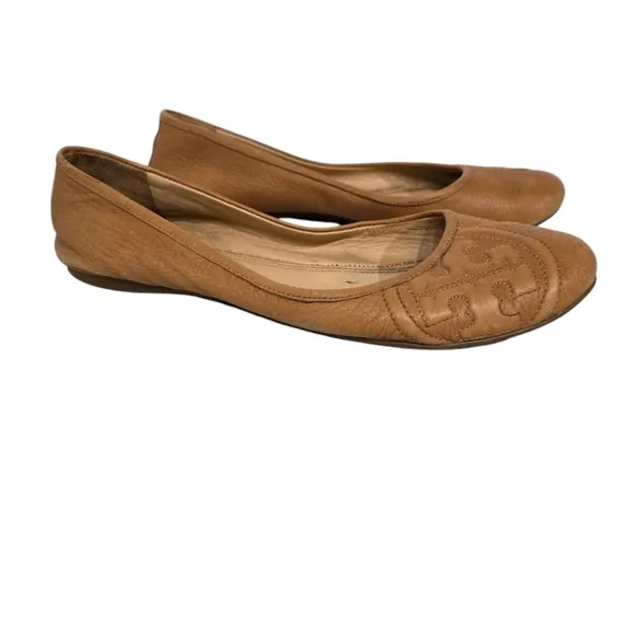Tory Burch Tan Leather Embossed Ballet Flats 8