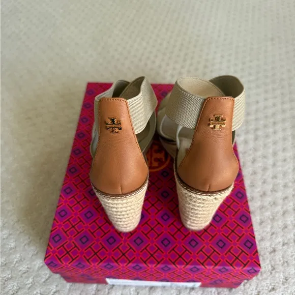 Tory Burch Tan Wedge Sandals with Espadrille Sole