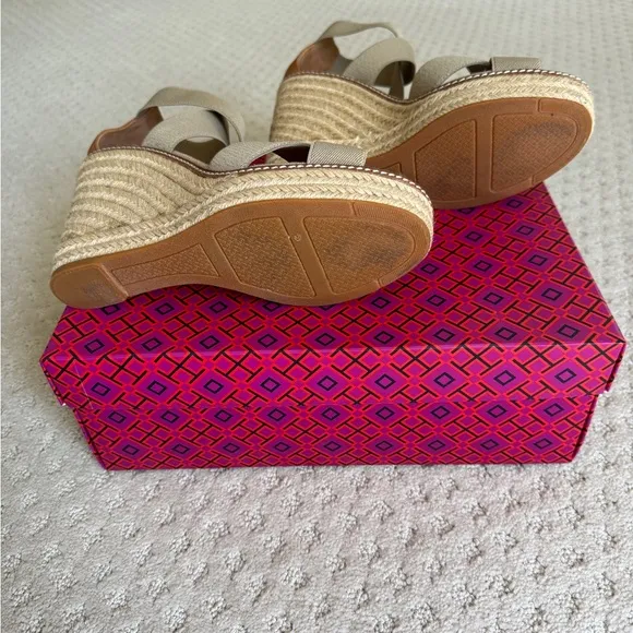 Tory Burch Tan Wedge Sandals with Espadrille Sole