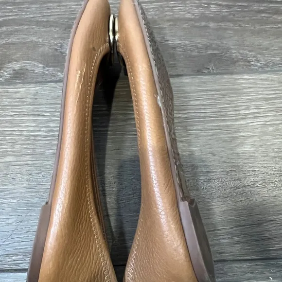 Tory Burch Tumbled Leather Reva Ballet Flats Royal Tan/Gold Size 8
