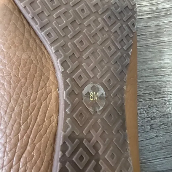 Tory Burch Tumbled Leather Reva Ballet Flats Royal Tan/Gold Size 8