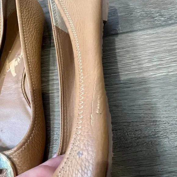 Tory Burch Tumbled Leather Reva Ballet Flats Royal Tan/Gold Size 8