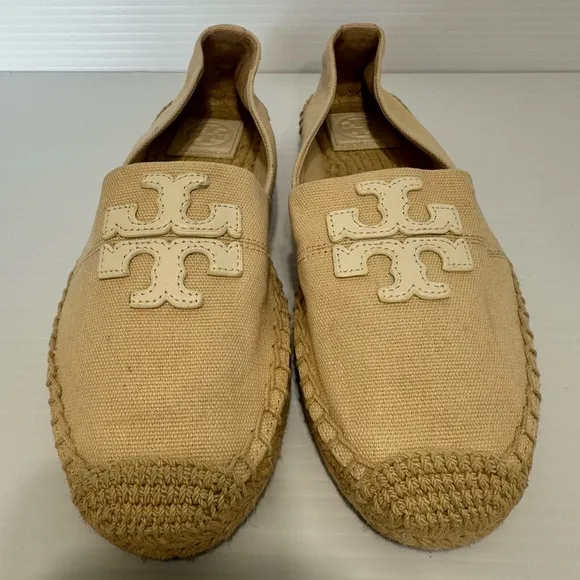 Tory Burch Weston Natural Logo Espadrille Flats Size 7