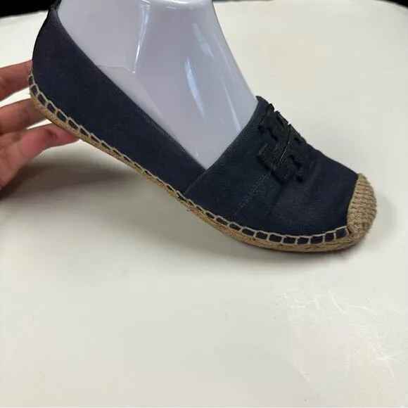 Tory Burch Weston Navy Blue and Black FlatEspadrille Slip On Shoes 6