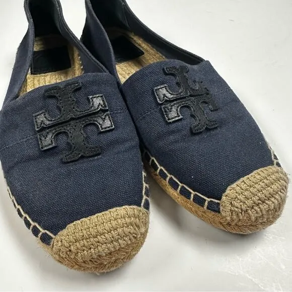 Tory Burch Weston Navy Blue and Black FlatEspadrille Slip On Shoes 6