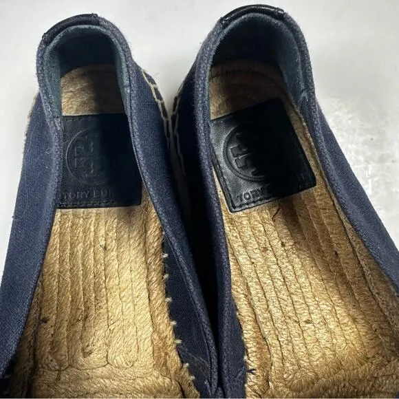 Tory Burch Weston Navy Blue and Black FlatEspadrille Slip On Shoes 6