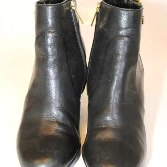 Tory Burch Womens 7 M Leather Wedge Heeled Zip Ankle Boots 👢 Booties