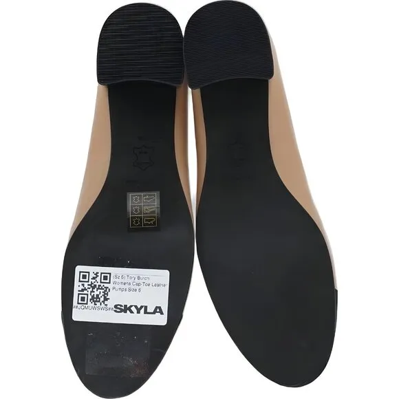 Tory Burch Womens Cap-Toe Leather Pumps in Black &amp; Beige - Size 6