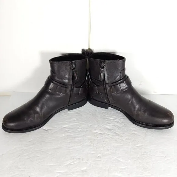 Tory Burch Women's Derby US 6M Brown Leather Flat Ankl Chelsea Bootie Boots