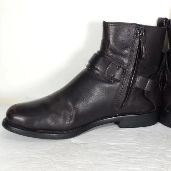 Tory Burch Women's Derby US 6M Brown Leather Flat Ankl Chelsea Bootie Boots