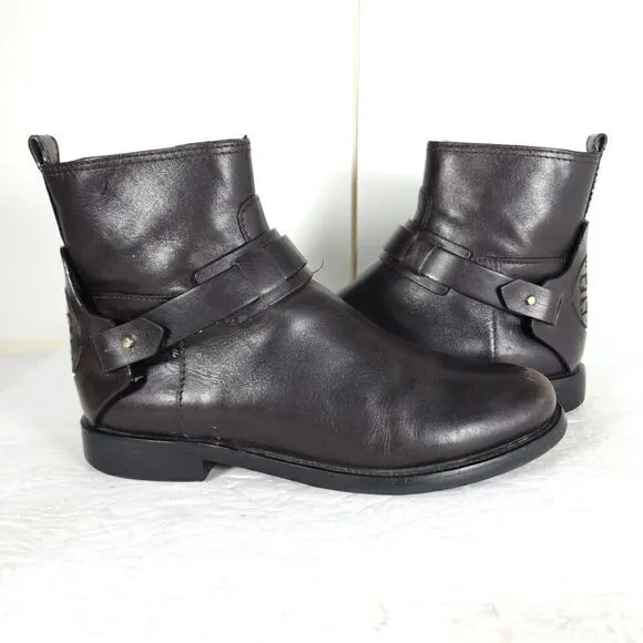 Tory Burch Women's Derby US 6M Brown Leather Flat Ankl Chelsea Bootie Boots