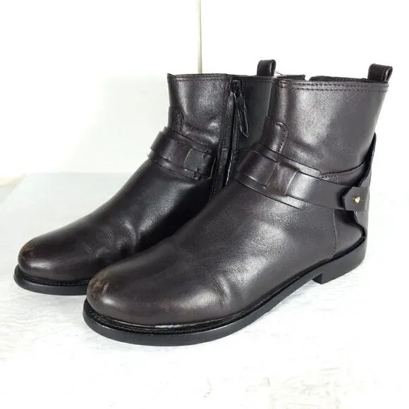 Tory Burch Women's Derby US 6M Brown Leather Flat Ankl Chelsea Bootie Boots