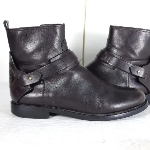 Tory Burch Women's Derby US 6M Brown Leather Flat Ankl Chelsea Bootie Boots